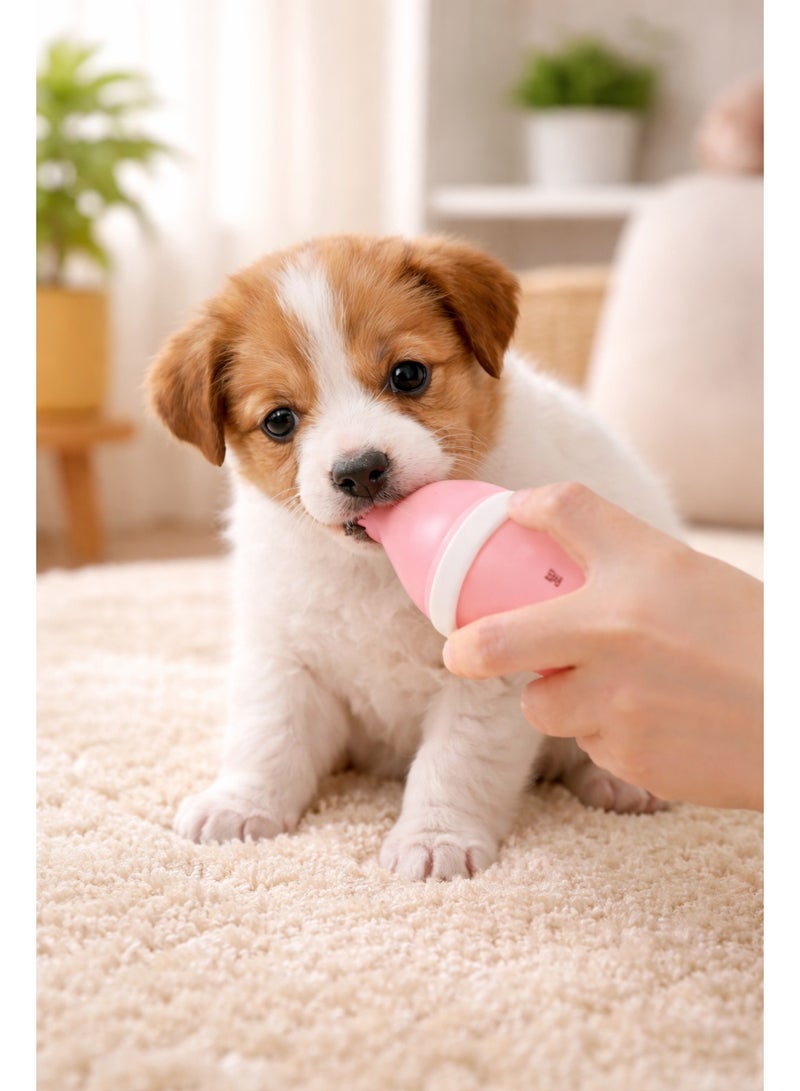Kitten & Puppy Nursing Bottle with 1 Extra Silicone Nipple, Anti-Choking Pet Feeder, Reusable Feeding Bottle with Clear Scale for Newborn Kittens, Puppies & Small Pets (Pink) - Image 2